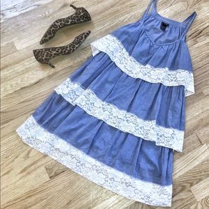H&M Chambray and Lace Ruffle Dress Size 8
